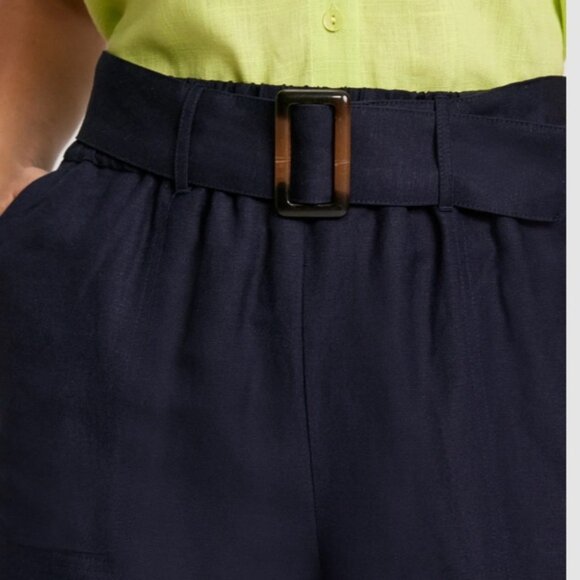 Laura Linen blend belted capri pants summer marine blue - Picture 4 of 9